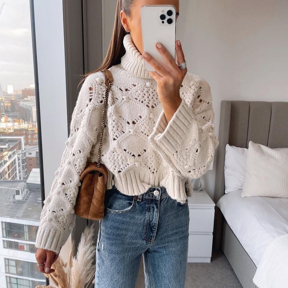 Zara Cable Knit Sweater With Buttons Bloggers Favorite - Picture 2 of 16